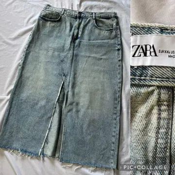 ZARA 자라 XXL 빅 사이즈 빈티지 가공 깊은 슬릿 데님 스커트