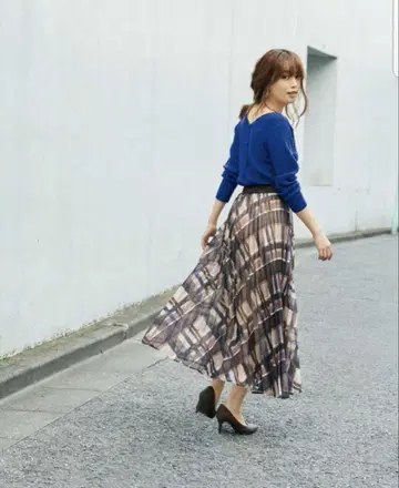 JUSGLITTY 플리츠 스커트 롱 플레어 브라운