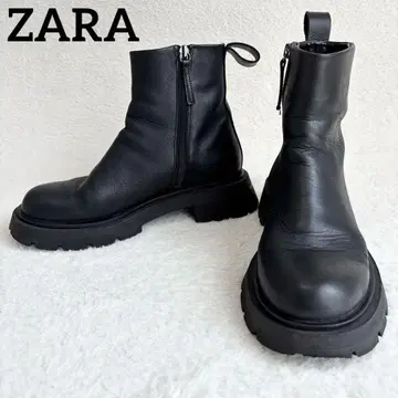 ZARA 사이드 지퍼 트랙 밑창 가죽 부츠 블랙 통굽 37