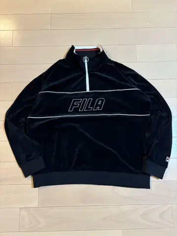 FILA 벨로아 하프 지퍼 풀오버 M 블랙 빅 로고 새상품급