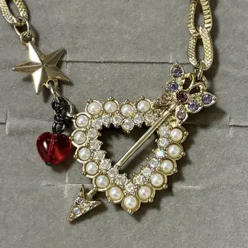 ANNA SUI 안나수이 하트 나비 화살이 꽂힌 목걸이 귀여운 비쥬