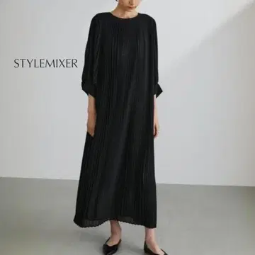 택 포함 새상품 STYLEMIXER 턱슬리브 플리츠 원피스 롱 블랙