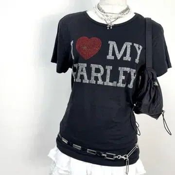 y2k Harley-Davidson 큐빅 아이러브 로고 티