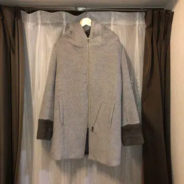 soeur 7 후드 부착 그레이 롱 코트