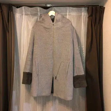 soeur 7 후드 부착 그레이 롱 코트