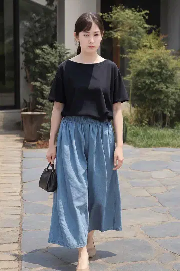 내추럴하고 귀여운 루즈핏 데님 가우초 팬츠