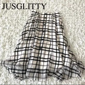 JUSGLITTY 에어리 컬러 체크 스커트 플레어 스커트 쉬폰