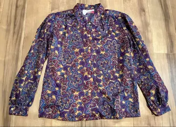 빈티지 퍼프 슬리브 사이키델릭 패턴 폴리에스테르 블라우스 90s