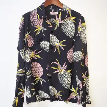 토요 SUN SURF 파인애플 패턴 긴팔 하와이안 셔츠 리조트