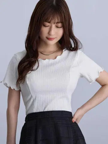 멜로우 와이드 골지 패널 티셔츠: 화이트 오버이