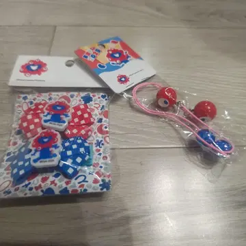 먀쿠먀쿠 헤어 클립 2개 세트와 머리끈 세트 눈알 복숭아