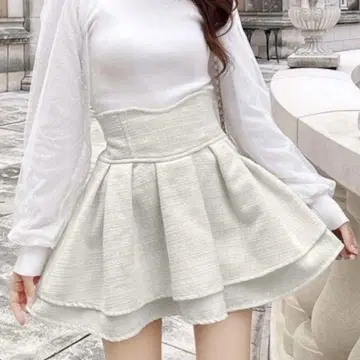 michellMacaron 라메 트위드 슬림 레그 스커트 화이트