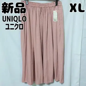 새상품 미사용 유니클로 드레이프 개더 스커트  핑크 XL 복숭아