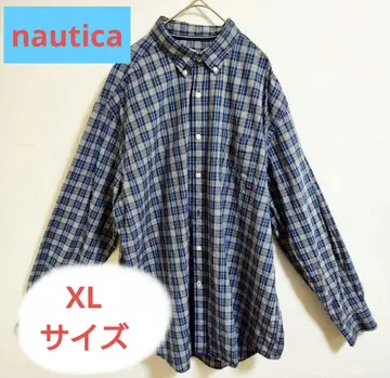 NAUTICA 노티카 체크 무늬 긴팔 셔츠 XL 사이즈 남성용 구제 의류