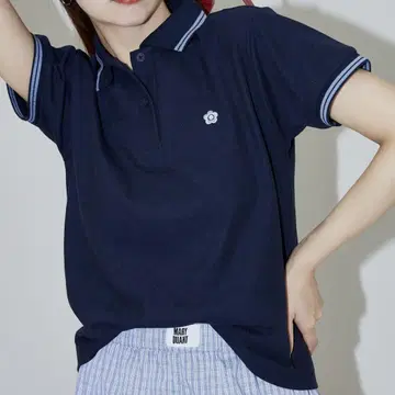 MARY QUANT PUBLUX 네이비 반팔 피케 셔츠 택 포함