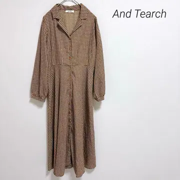 앤드 티치 기하학 패턴 셔츠 원피스 롱 기장 올 패턴 브라운 계열 M