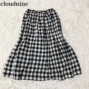 cloudnine 블랙 계열 체크 플레어 스커트 A라인 허리밴딩