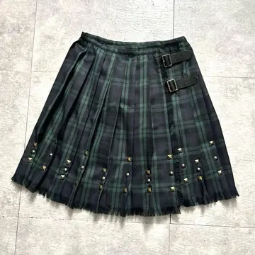 Lois CRAYON 스터드 장식 타탄 체크 플리츠 랩 스커트