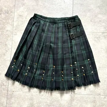 Lois CRAYON 스터드 장식 타탄 체크 플리츠 랩 스커트