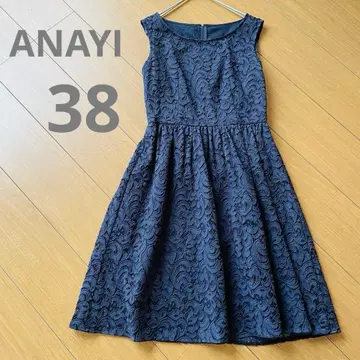 ANAYI 리프 자수 레이스 슬리브리스 원피스 38 네이비