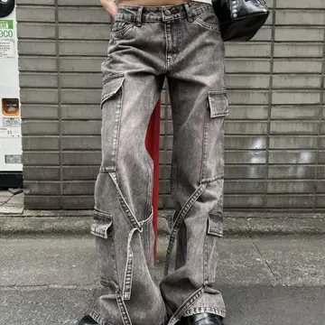 HTH 벨트 카고 데님 브라운 S