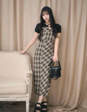 미셸 마카롱 앙상블 체크 원피스 F 사이즈