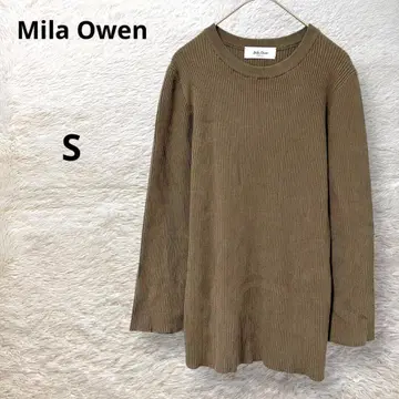 Mila Owen 크루넥 리브 니트 상의 긴팔 소매 슬릿 카키