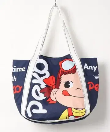 택 포함 새상품 페코짱 벌룬 토트백 네이비