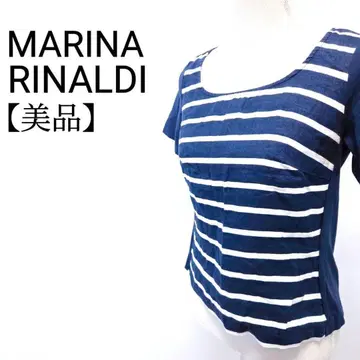 [ 새상품급 ] MARINA RINALDI 보더 무늬 U넥 반팔 T셔츠