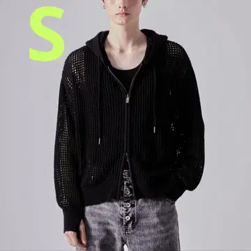 [ CLEL ] 시스루 메쉬 지퍼 후드티 남성용 블랙 S 사이즈