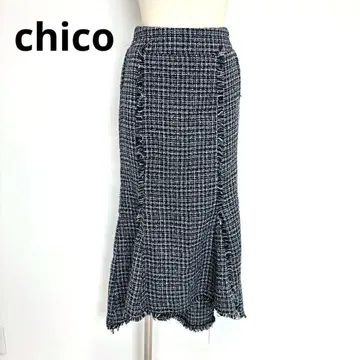 chico 치코 트위드 타이트 머메이드 롱 스커트 프린지 밴딩
