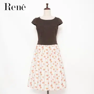 Rene 꽃무늬 도킹 원피스 브라운 오렌지 사이즈 36*GD377