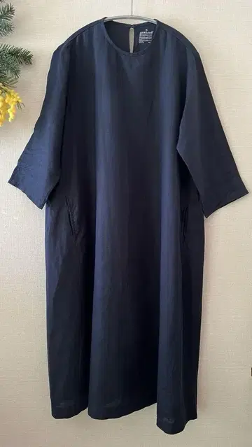 새상품급 무인양품 MUJI 7부 소매 린넨 원피스 네이비