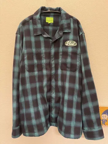 HUF XL 플란넬 셔츠 블랙과 그린 체크