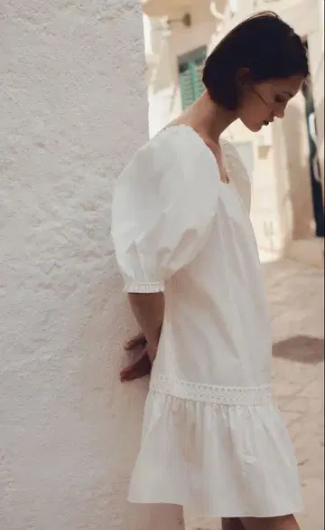 h&m 퍼프 슬리브 포플린 원피스