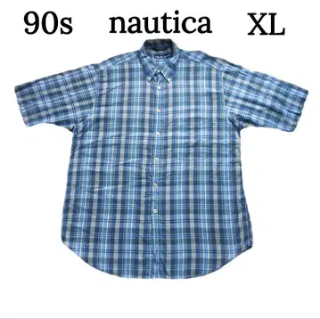 90s 빈티지 nautica 버튼 다운 셔츠 XL 블루 계열 체크