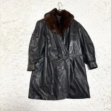 가죽 코트 퍼 카라 부착 블랙