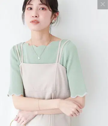 새상품 natural couture 소매 배색 스캘럽 강연 니트