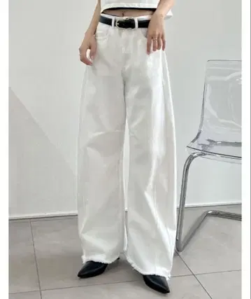 Re:EDIT 밑단 프린지 배럴 레그 데님 팬츠