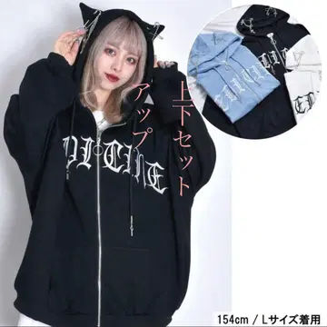 고양이 귀 로고 ZIP 후드티