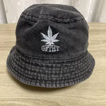 버킷 햇 블랙 데님 GFTHT 마리화나 자수 린넨 잎