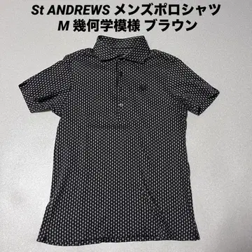St ANDREWS 남성용 피케 셔츠 M 기하학 패턴 브라운