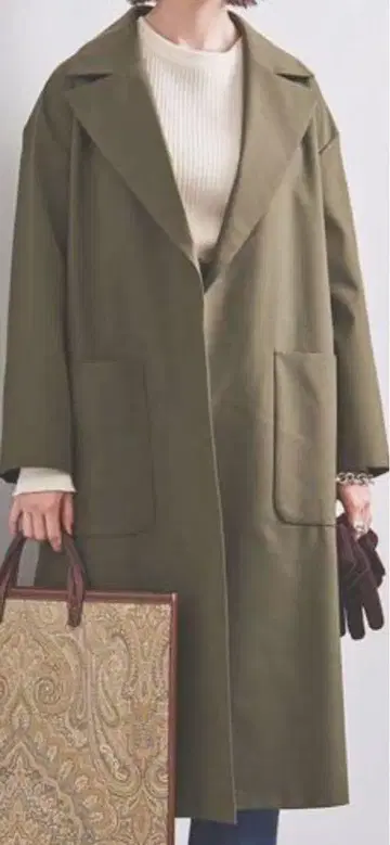 UNITED ARROWS 슬릿 테일러드 코트 M 카키 빅 프리