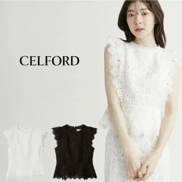 셀포드 CELFORD 페플럼 레이스 블라우스 블랙