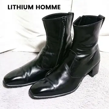 정가 11만 엔 LITHIUM HOMME 천연 가죽 사이드 지퍼 힐 부츠