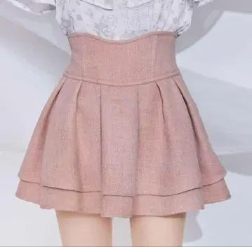 핑크 트위드 플레어 스커트