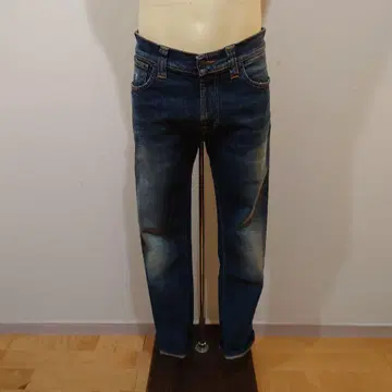 데미지 가공 다크 블루 데님 팬츠