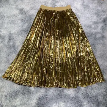 SHEIN [ M ] 플리츠 롱 스커트 골드 여성용 허리밴딩
