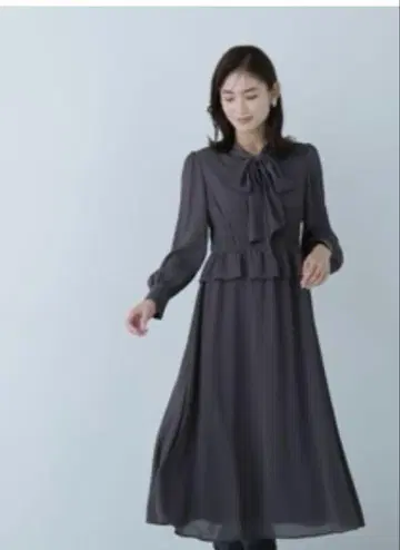 내추럴 뷰티 베이직 리본 타이 부착 원피스 차콜 그레이 새상품