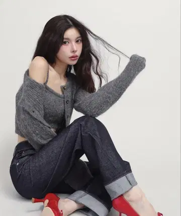 미사용 새상품 Darich 다리치 샤기 니트 앙상블 그레이